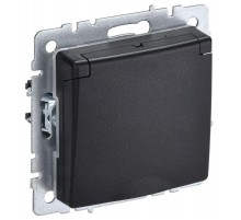 BRITE Розетка с заземлением со шторками с кр. 16А IP44 РСбш10-3-44-БрЧ черный  BR-R16-16-44-K02  IEK