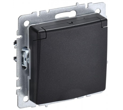 BRITE Розетка с заземлением со шторками с кр. 16А IP44 РСбш10-3-44-БрЧ черный  BR-R16-16-44-K02  IEK