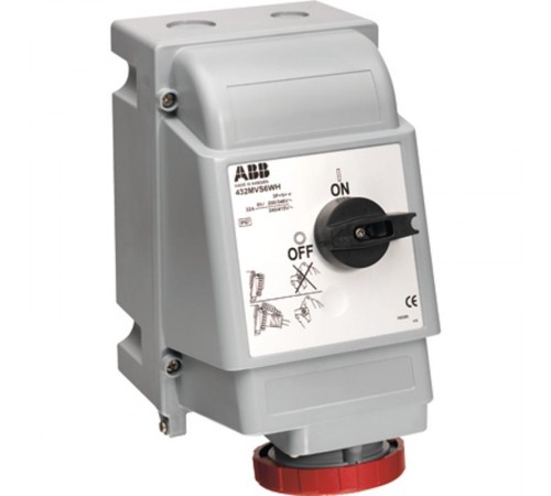 Розетка для тяжелых условий с выключателем и механической блокировкой 232MVS6WH, 32A, 2P+E, IP67, 6ч  2CMA163276R1000  ABB