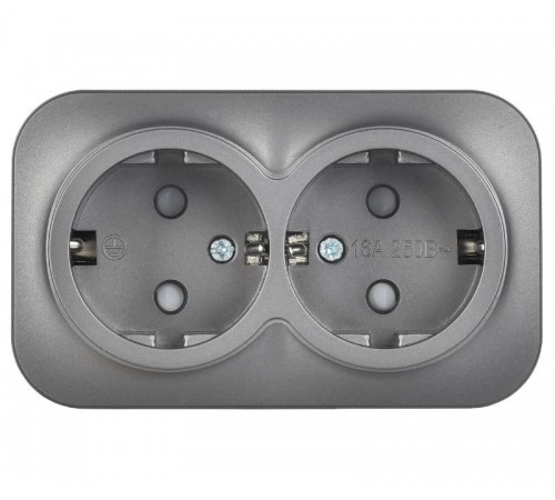 GLORY Розетка 2-местная с з/к/ш о/у 16А РСш22-3-ХСм сталь матовый  ERH24-K46M-16  IEK