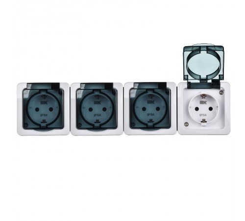 ГЕРМЕС PLUS дымчатый Розетка 4-местная О/У с/з с крышкой РСб24-3-ГПБд IP54  ERMP42-K03-16-54-EC  IEK