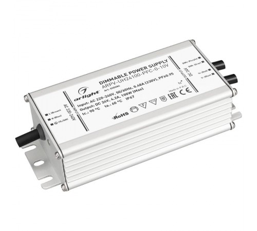 Блок питания ARPV-UH24100-PFC-0-10V (24V, 4.2A, 100W) (Arlight, IP67 Металл, 7 лет)  030284  Arlight