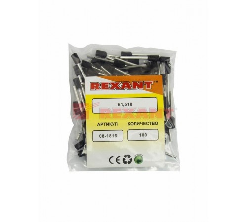 Наконечник штыревой втулочный изолированный F-18 мм 1.5 мм (НШВи 1.5-18) черный  08-1816  REXANT