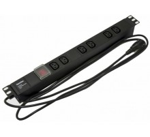 SHE19-6IEC-S-2.5IEC Блок розеток для 19" шкафов, горизонтальный, 6 розеток IEC320 C13, выключатель с подсветкой,482.6x44.4x44.4мм  397025  Hyperline