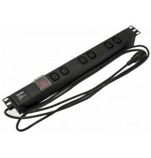 SHE19-6IEC-S-2.5IEC Блок розеток для 19" шкафов, горизонтальный, 6 розеток IEC320 C13, выключатель с подсветкой,482.6x44.4x44.4мм  397025  Hyperline