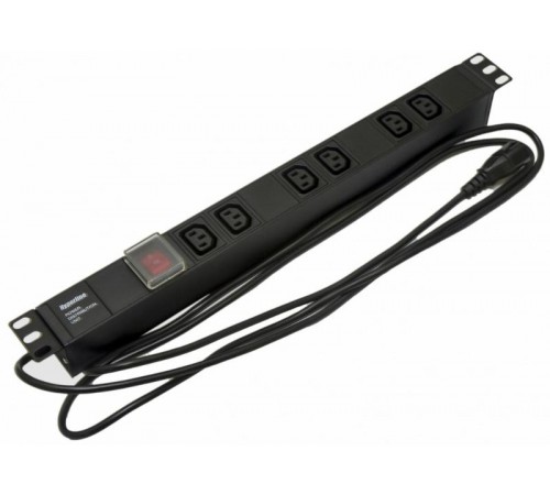 SHE19-6IEC-S-2.5IEC Блок розеток для 19" шкафов, горизонтальный, 6 розеток IEC320 C13, выключатель с подсветкой,482.6x44.4x44.4мм  397025  Hyperline