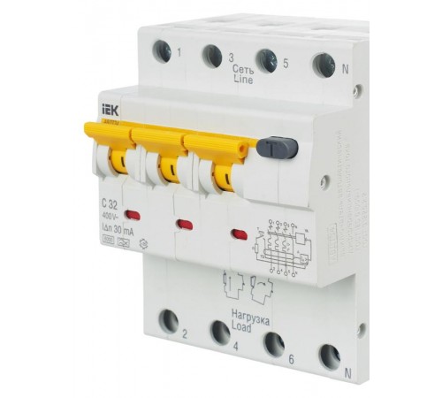 Выключатель автоматический дифференциального тока АВДТ 34 3п+N 32А C 30мА тип A  MAD22-6-032-C-30  IEK