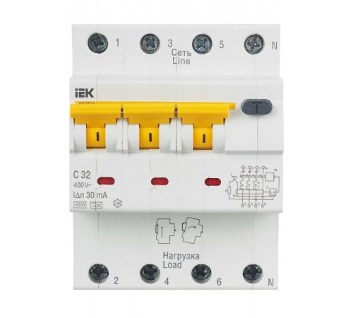 Выключатель автоматический дифференциального тока АВДТ 34 3п+N 32А C 30мА тип A  MAD22-6-032-C-30  IEK