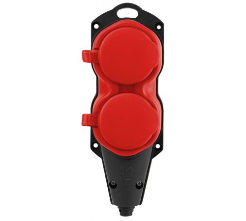 Колодка  KX-2e-RED-IP44 каучуковая с заземлением 2 розетки 16A IP44 красная  Б0068443  ЭРА