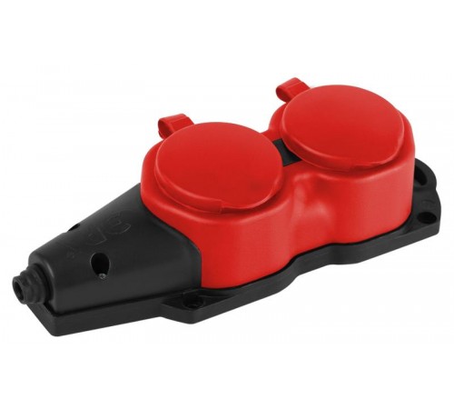 Колодка  KX-2e-RED-IP44 каучуковая с заземлением 2 розетки 16A IP44 красная  Б0068443  ЭРА