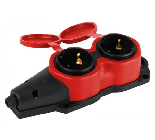 Колодка  KX-2e-RED-IP44 каучуковая с заземлением 2 розетки 16A IP44 красная  Б0068443  ЭРА