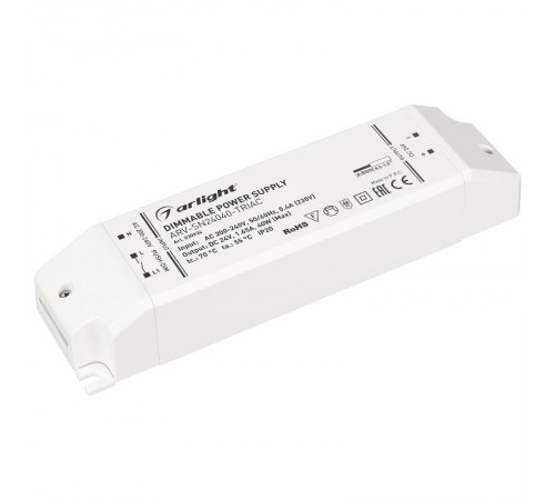 Блок питания ARV-SN24040-TRIAC (24V, 1.65A, 40W) (Arlight, IP20 Пластик, 3 года)  030934  Arlight