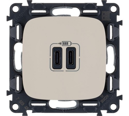 Valena ALLURE Сл. кость Зарядное устройство с 2-мя USB-разьемами тип С-тип С 240В/5В 3000мА С лицевой панелью  755346  Legrand