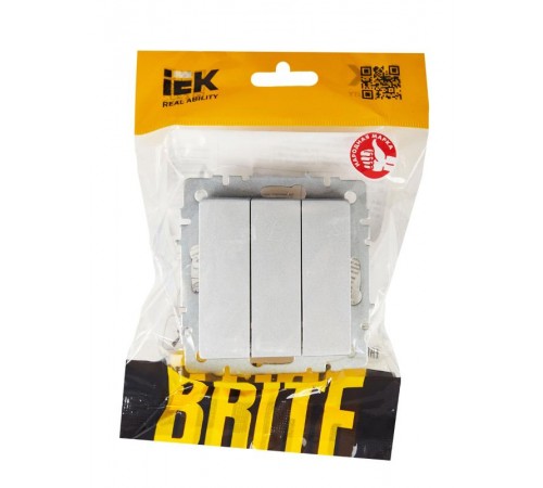 BRITE Выключатель 3-клавишный 10А ВС10-3-0-БрА алюминий  BR-V30-0-10-K47  IEK