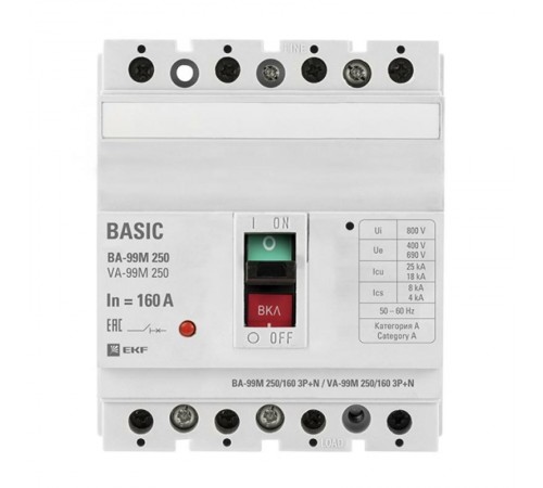 Выключатель автоматический ВА-99М 250/160А 3P+N 25кА EKF Basic  mccb99-250-160m-4P  EKF