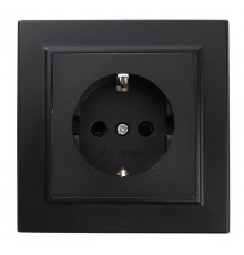 Розетка 1-местная с/з 250В, 16А с защитной шторкой, серия Эрна, PST16-9010-03, черный  39479  STEKKER