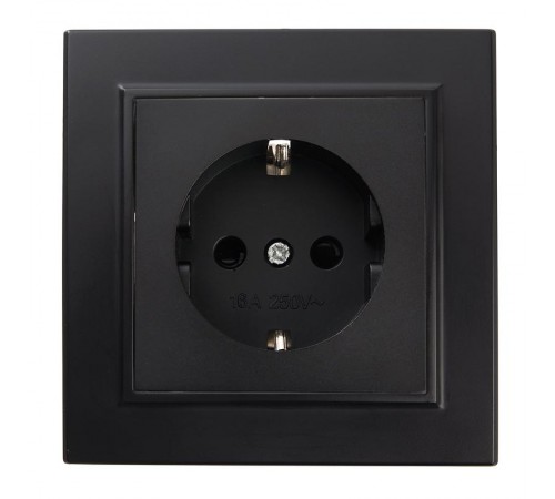 Розетка 1-местная с/з 250В, 16А с защитной шторкой, серия Эрна, PST16-9010-03, черный  39479  STEKKER
