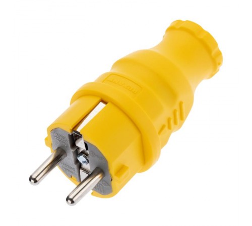 Вилка прямая влагозащищенная, c/з, 16А. IP44, каучук желтая  111-014  REXANT