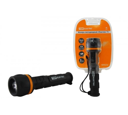 Фонарь универсальный 3хLED 2хAA Пластик, обрезиненный  SQ0350-0014  TDM