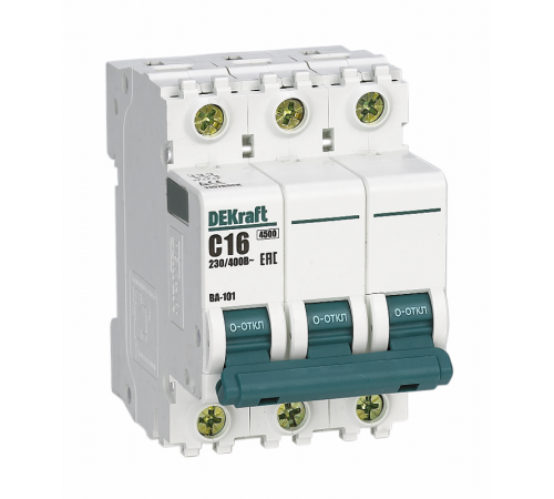 Выключатель автоматический трехполюсный ВА-101 20А D 4,5кА  11127DEK  DEKraft