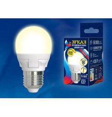 Лампа светодиодная LED-G45 7W/3000K/E27/FR/DIM PLP01WH LED, димм.. "шар", мат, серия Яркая, пр-во Россия, 3000К .  UL-00004303  Uniel