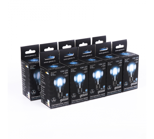 Лампа светодиодная Black LED Filament A60 E27 10W 970lm 4100К  102802210  Gauss
