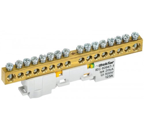 TEKFOR Шина PE "земля" неизолированная на универсальном держателе 8х12-16-Ж  TF-NN20-16-DL-K05  IEK