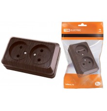 Розетка двойная 2П открытой установки IP20 10А 250В (керамика) бук "Ладога"  SQ1801-0312  TDM