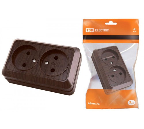 Розетка двойная 2П открытой установки IP20 10А 250В (керамика) бук "Ладога"  SQ1801-0312  TDM