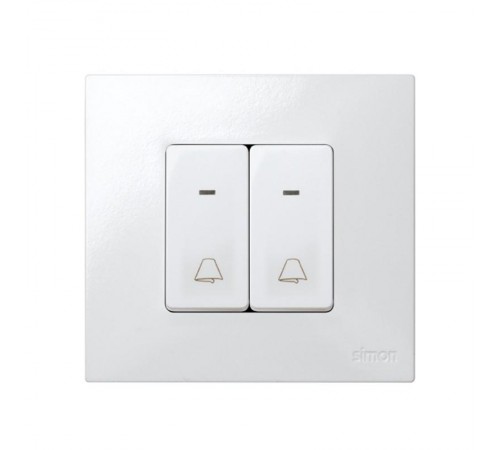 Simon 27 Выключатель 1-кл кнопочный с подсветкой, с пиктограммой "звонок", узкий модуль, 10А 250В, S  27160-64  Simon