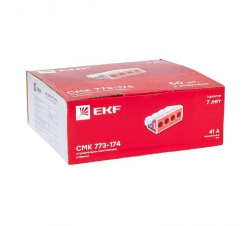 Клемма СМК 773-174 (с пастой), 4 отверстия, 2,5-6,0 мм2 (уп.50шт.) EKF PROxima  plc-smk-773-174  EKF