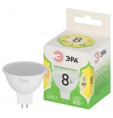 Лампа светодиодная  GREEN LINE LED MR16-8W-830-GU5.3 GL GU5.3 8 Вт софит теплый свет  Б0067082  ЭРА