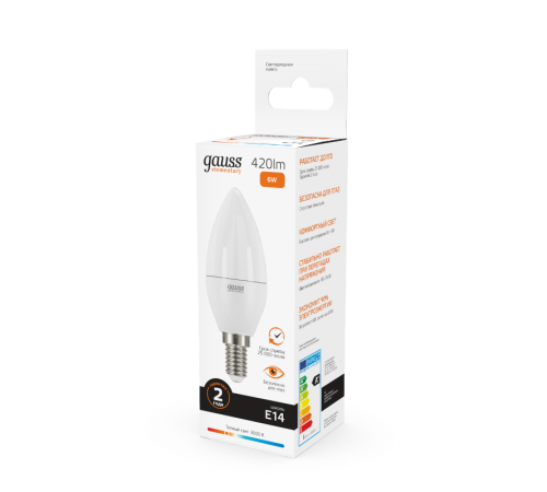 Лампа светодиодная LED 6Вт E14 220В 3000К Elementary свеча  33116  Gauss