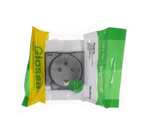 Glossa Белый Розетка с заземлением со шторками с крышкой, IP44 (в сборе с рамкой)  GSL000148  SE