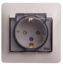 Glossa Белый Розетка с заземлением со шторками с крышкой, IP44 (в сборе с рамкой)  GSL000148  SE