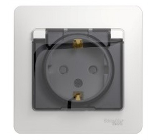 Glossa Белый Розетка с заземлением со шторками с крышкой, IP44 (в сборе с рамкой)  GSL000148  SE