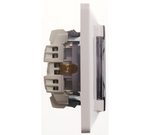 Glossa Белый Розетка с заземлением со шторками с крышкой, IP44 (в сборе с рамкой)  GSL000148  SE