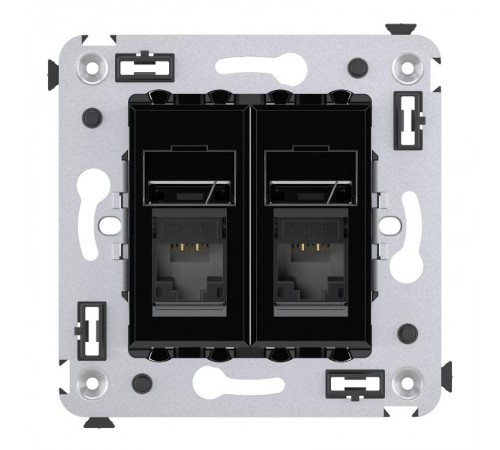 Розетка RJ-45 в стену, кат.6 двойная, Avanti, "Черный квадрат"  4402294  DKC