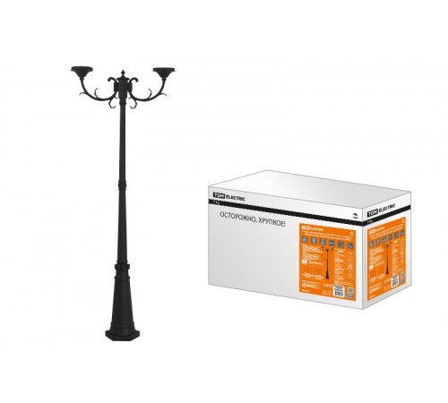 Опора парковая, без рассеив. НТУ 015, E27, 2x100 Вт, байонет 145 мм, H2005 мм, алюм, черн, IP54,  SQ0330-2003  TDM
