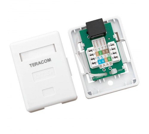 Розетка настенная TERACOM Cat.5E неэкранированная 1 порт RJ-45 Dual IDC белая  TRC-WBOX-1RJ45-5EUTP-WH  EKF