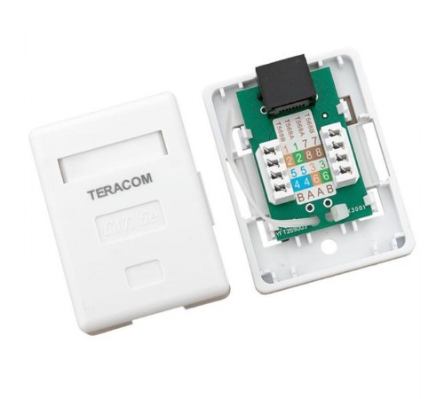 Розетка настенная TERACOM Cat.5E неэкранированная 1 порт RJ-45 Dual IDC белая  TRC-WBOX-1RJ45-5EUTP-WH  EKF