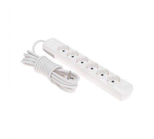 Удлинитель PREMIUM 6 гнезд, 5м, 3х1,5мм, с/з, белый  13-4114  REXANT