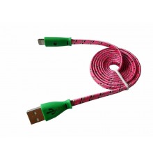 USB кабель светящиеся разъемы для iPhone 5/6/7 моделей шнур шелк плоский 1 м розовый  18-4258  REXANT