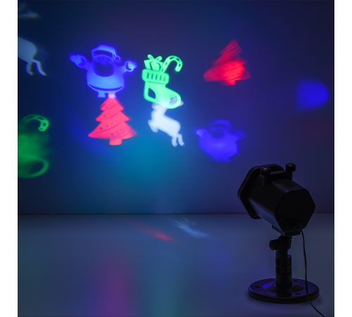 Проектор светодиодный "4 картинки" серия Holiday, анимированные картинки Дед Мороз, Рождественский Олень, Подарки, Ёлка, IP44, 1/30  HL093  Gauss