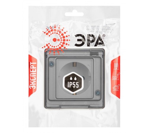 Розетка ЭРА Эксперт 11-2501-01 2P+E IP55, 16A-250В, ОУ, Белый  Б0063294  ЭРА