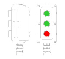 Взрывонепроницаемый пост управления из алюминия LCSD-03-B-MB-P1G(11)x1-P1G(11)x1-P1R(11)x1-PBMB-KA2MHK  LCSD21000103  DKC
