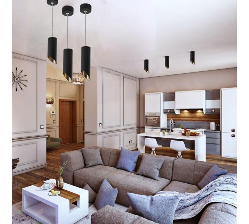 Светильник потолочный на подвесе MR16 35W 230V, черный, золото, D55*H200 ML1828  48043  FERON