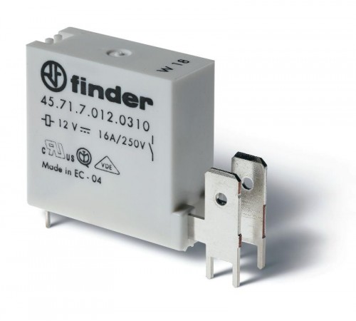 Низкопрофильное миниатюрное электромеханическое реле; монтаж на печатную плату; выводы с шагом 5мм + Faston 250(6.3x0.8мм)  457170240411  Finder