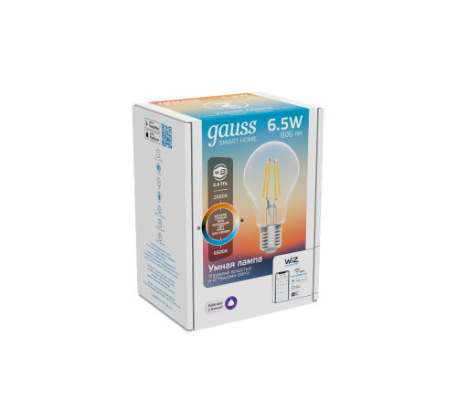 Лампа светодиодная филаментная Smart Home DIM+CCT E27 A60 6,5Вт 2000-6500 К 1/10/40  1220112  Gauss