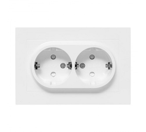 Механизм розетки двойной, 16А, с заземлением, со шторками, с рамкой, белый Эпика EKF  UP1-SOW-211  EKF